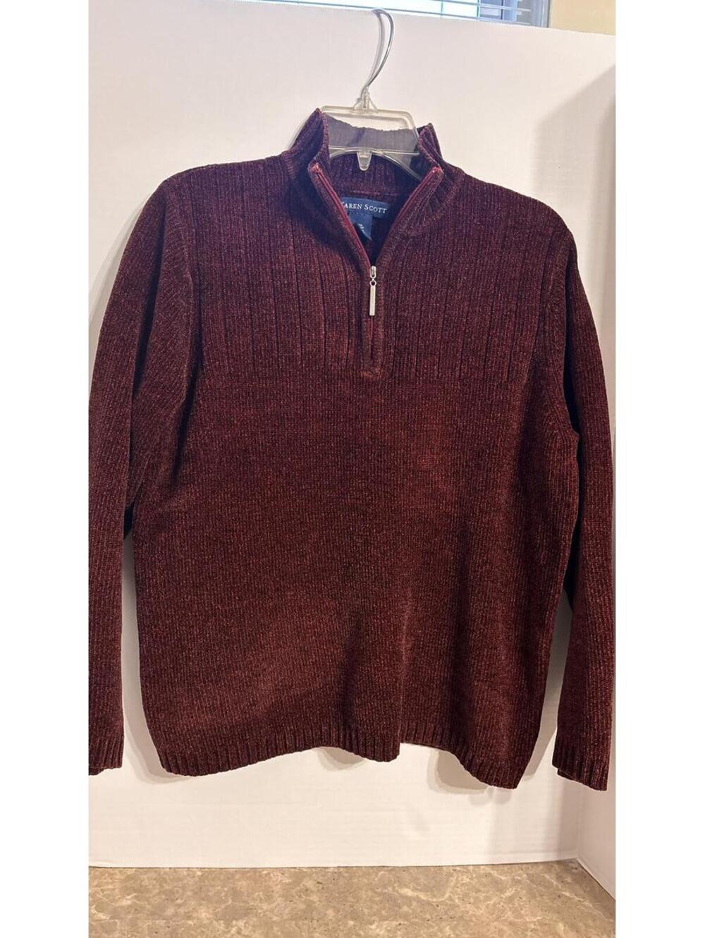 Karen Scott Burgundy Chenille Quarter-Zip Sweater